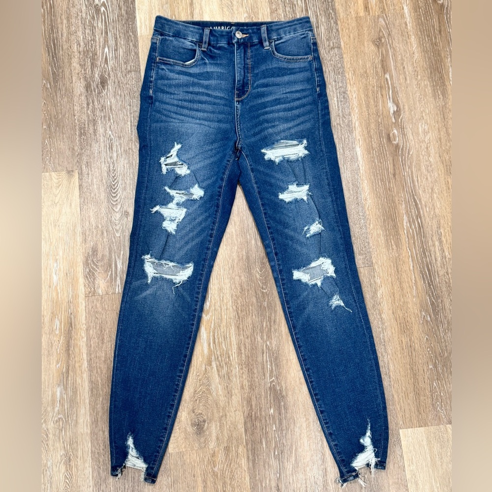 American Eagle Outfitters Dark Blue Distressed Skinny Jeans